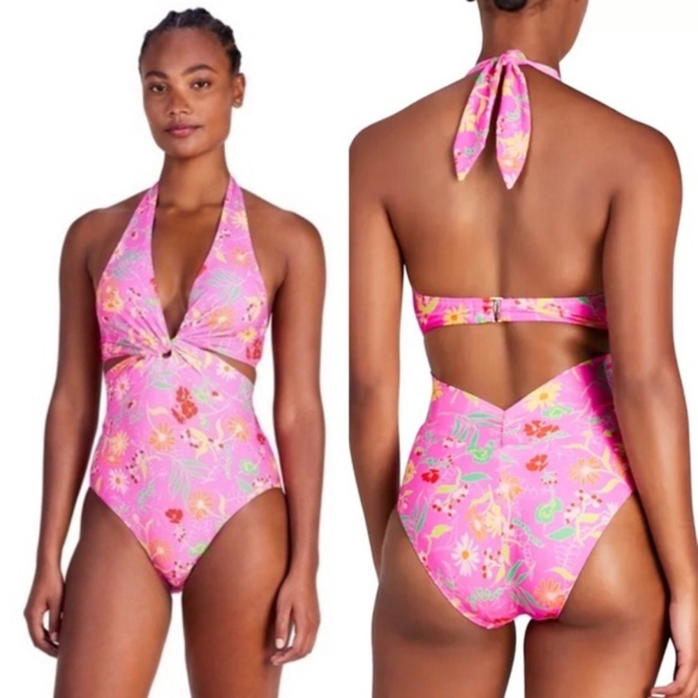 KATE SPADE NEW YORK Women's Knot-Front Halter One-Piece Swimsuit Size XL NWT